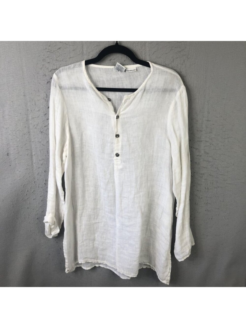 CP Shades Tunic Top Womens S White Pure Irish Linen Henley Sheer Beach